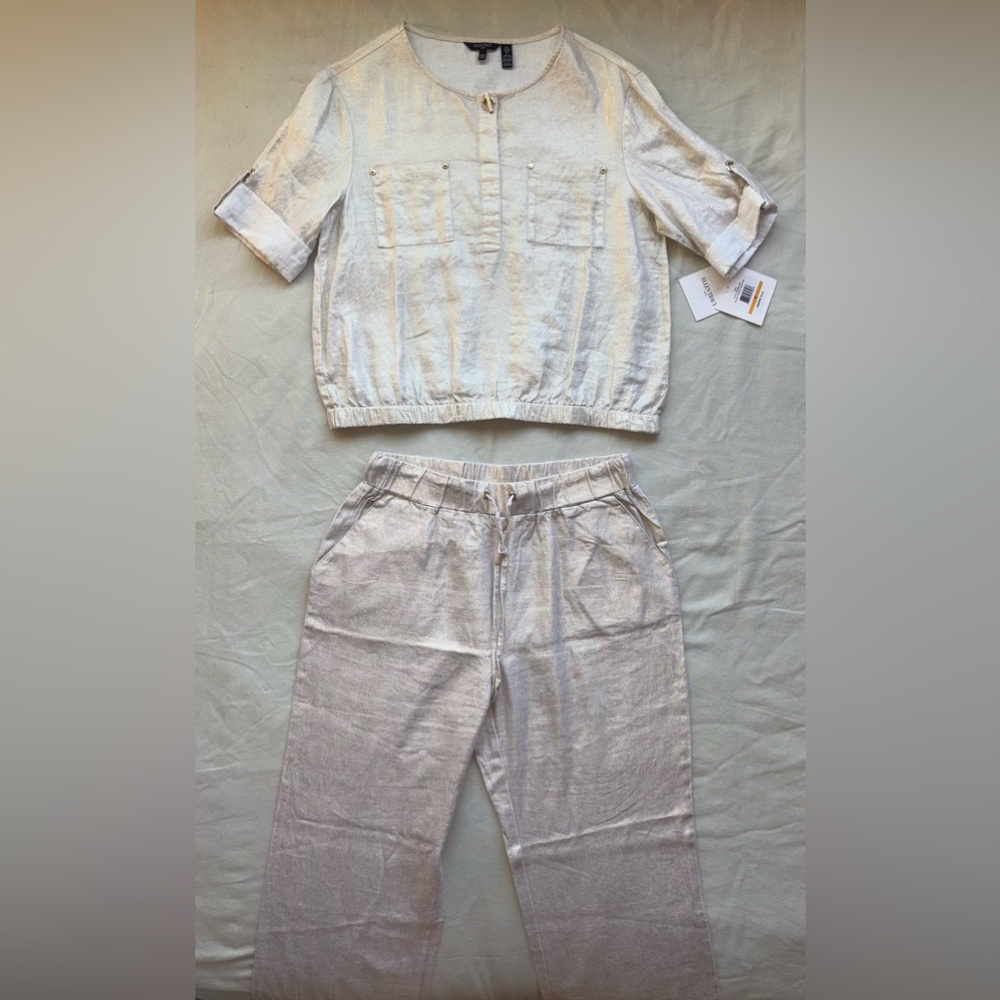 Ellen Tracy Gold Linen Pants Set S NWT